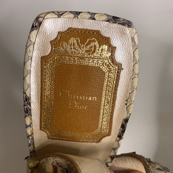 Vintage Christian Dior python square toe Jeweled gold sling back stiletto - Picture 13 of 16